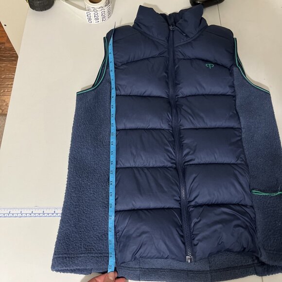 Peppermint Cycling Dark Blue & Green Puffer Down & Fleece Vest Women's Size L - Picture 11 of 13